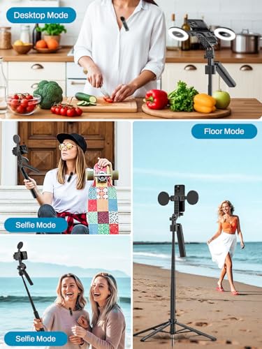 USKEYVISION Vlogging Kit for iPhone&Android,Content Creator Essentials,YouTube Starter Kit w/Wireless Microphone&Remote,68” Auto Face Tracking Tripod for iPhone w/Light for TikTok Video Recording - style: Vlogging Kit-A