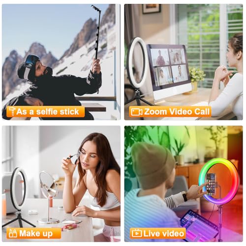 12" Selfie Ring Light with 73" Extendable Tripod Stand: PEYOU Desk Selfie Lights 38 Color Modes, Upgrade 3 in 1 Dimmable Adjustable Speed Ring Light for Makeup/TIK Tok/YouTube - size: 73 inch