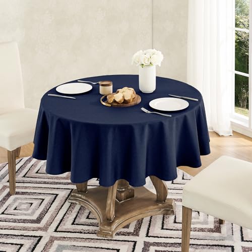 Veblandy Tablecloth Linen Textured Waterproof & Stain Resistant Table Cloth Wrinkle Free Decorative Fabric Farmhouse Table Cover for Dining/Party/Buffet/Wedding, 60 x 60 Inch, Navy Blue - color: Navy Blue, size: 60" (Round)