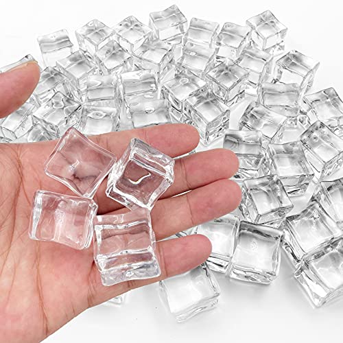 Fake Ice Cubes, 50 pcs 1" Artificial Plastic Ice Cube, 25 mm Acrylic Crystal Diamonds for Vase Fillers, Party Favor, Wedding Decoration, Photography Props, Food Display - color: 25 MM-50PCS