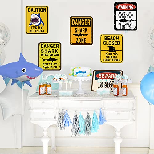 WERNNSAI Shark Party Decorations - 6 PCS Funny Shark Birthday Party Decoration Signs for Boys Kids Under The Sea Theme Birthday Baby Shower Supplies Ocean Shark Sign Decor for Jaws Party Decorations - style: Shark 001