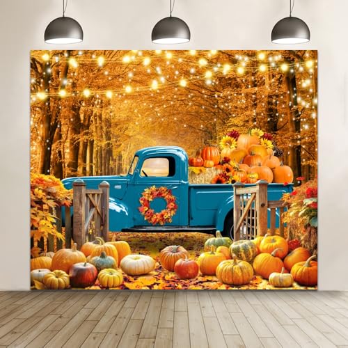 Fall Thanksgiving Backdrop Banner Decorations 10x8ft Autumn Forest Backdrop Pumpkin Harvest Truck Hay Sunflower Photography Background Kids Adults Family Friendsgiving Party Portrait Photo Props