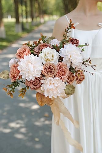 rongflower Artificial Flowers Combo Box Set Gradient Color Flower Leaf with Stems for DIY Wedding Bouquets Centerpieces Baby Shower Party Home Decorations(Nude Champagne) - color: Nude Champagne