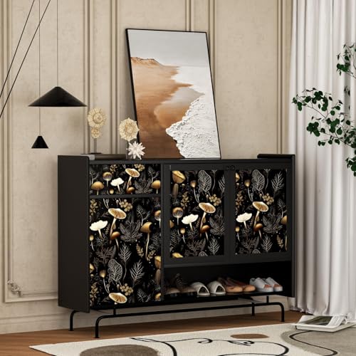 Laatse Black Gold Wallpaper Peel and Stick Dark Floral Contact Paper 17.5" x 393" Vinyl Self Adhesive Vintage Mushrooms Wall Mural Leaf Wall Paper for Room Countertop Drawer Decor Cabinet - color: Black Gold, size: 17.5" x 393"
