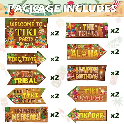 Hooqict 20 Pieces Hawaiian Luau Party Decorations Welcome to Tiki Party Directional Sign for Outdoor Summer Tropical Hawaiian Luau Tiki Birthday Party Decorations Supplies - style: Tiki