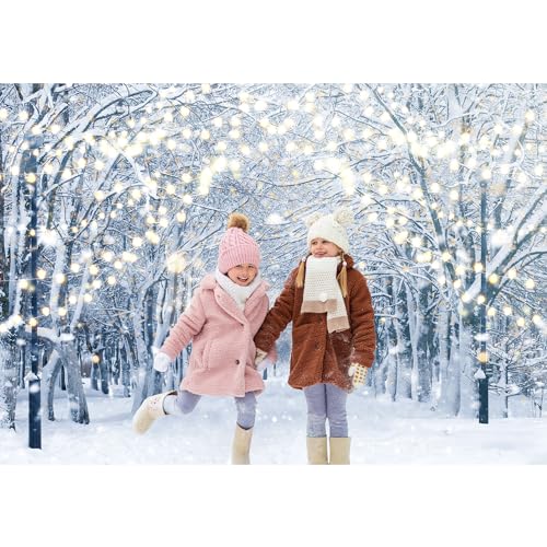 8x6FT Winter Snowy Scene Photography Backdrop Winter Wonderland Landscape Snowflake Tree Snowy Background Bokeh Glitter White Snow Forest Party Photo Booth Studio Props