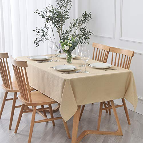 maxmill Jacquard Square Tablecloth Waterproof Spillproof Wrinkle Resistant Soft Textured Table Cloth for Dinner and Party Washable Polyester Fabric, Indoor and Outdoor Use, 60 x 60 Inch, Beige - color: Beige, size: 60" x 60" (Square)