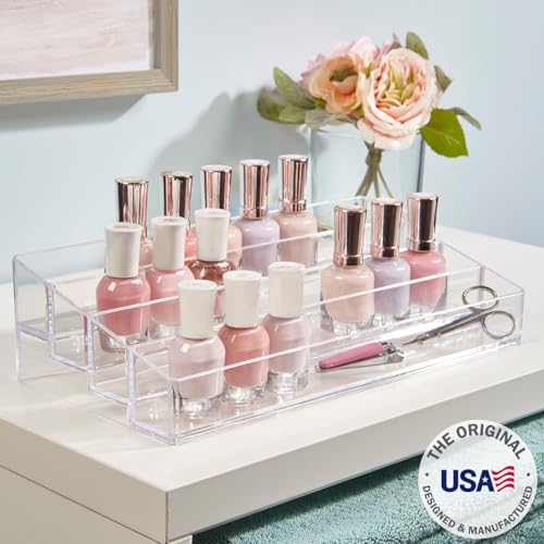 STORi Multi-Level Nail Polish Bottle Holder | Clear Plastic Organizer Rack for up to 40 Nail Polish Bottles, Rectangular 4 Tiered Vanity Display Stand for Makeup and Eyeshadow Palettes | Made in USA