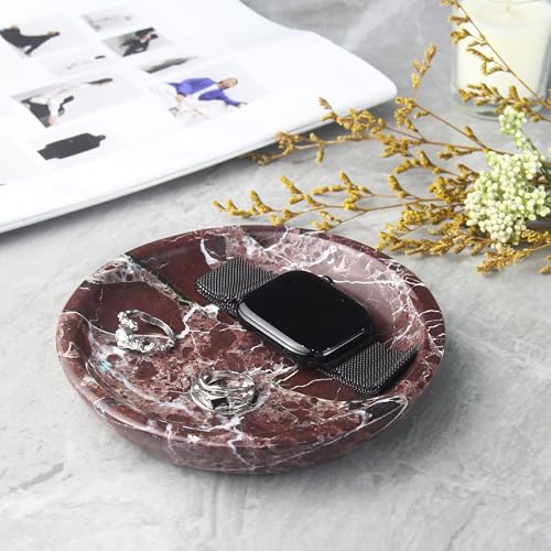 Small Natural Marble Jewelry Tray Key Plate Holder Dish Trinket Decor Catch All Bowl for Ring Earring Stone Gift for Women Daugther,Rosso Levanto,5.5" - color: Rosso Levanto