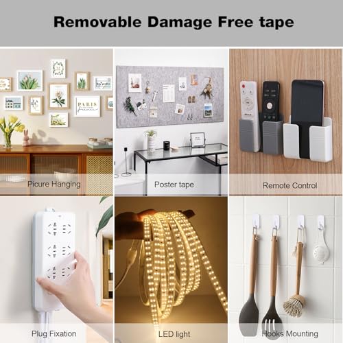 Hasaky Damage Free Removable Wall Tape 18ft, Rug Gripper Heavy Duty Double Sided Tape Black, Picture Hanging Strips Replacement, Mounting Tape Adhesive Strips - size: 0.39in x 20ft x 1roll