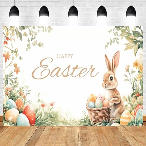 5x3ft Happy Easter Backdrop Spring Bunny Photography Background Easter Rabbit Colorful Eggs Floral Grass Party Decoration Baby Shower Banner Birthday Portrait Photo Booth Prop - color: color 17, size: 5x3ft