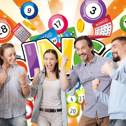 Bingo Night Orange Colorful Backdrop 7Wx5H Feet Polyester Fabric Gaming Gamer Game Time Cards Contest Casino Decoration Winning Snooker Ball Winner Photography Background Photo Shoot Props - color: A-03Bingo, size: 7Wx5H