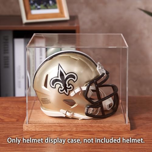 LITY Mini Helmet Display Case, No Assembly Required Acrylic Clear 1/2 Football Baseball Helmet Showcase, Solid Wood Base UV Protection Souvenirs and Collectibles Box, Ideal Gift for Sports Enthusiast - size: 1 Pack Mini Helmet