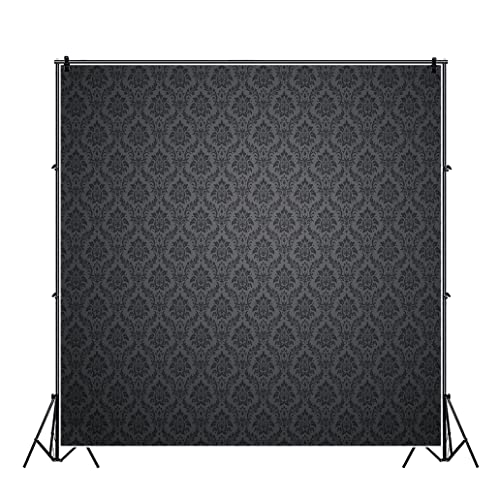 YongFoto 8x8ft Gray and Black Damask Floral Texture Pattern Backdrop Vintage Classic Flower Design Interior Room Retro Dark Wall Photography Background Girl Kids Adult Portrait Photo Props Polyester - size: 8x8ftpolyester