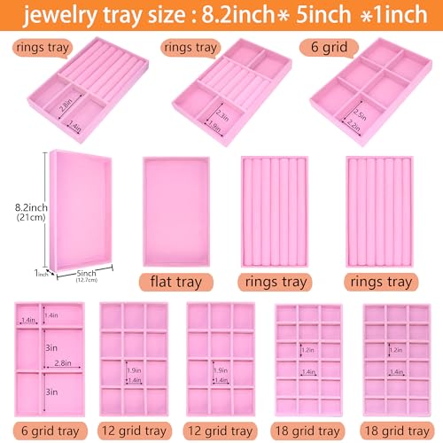 12 Set Jewelry Tray Stackable Velvet Jewelry Organizer Trays for Drawers Inserts Earrings Necklace Rings Jewelry for Women - color: Pink, size: 12 Pcs