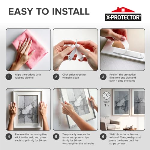 X-Protector Picture Hanging Strips - 28 Pairs Damage Free Picture Hangers - Self Adhesive Wall Hangers Without Nails - Heavy Duty Wall Hanging Strips - Walls Sticky for Hanging Up to 20 LBS (Size M+L) - size: M+l