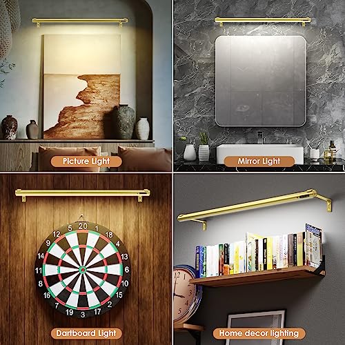 Battery Operated Wireless Picture Light,Rechargeable/Plugged in 31.5inch Painting Display Light,Remote Control Wall Lights with Three Modes and Timing for Art Frame (2 Gold) - color: 2 Gold