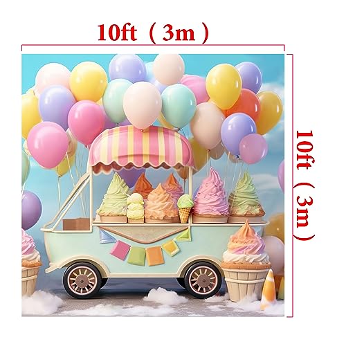 Kate Ice Cream Backdrop Rainbow Ballon Birthday Party Decoration Background Chilldren Photoshoot Props, 10x10ft - size: 10x10ft