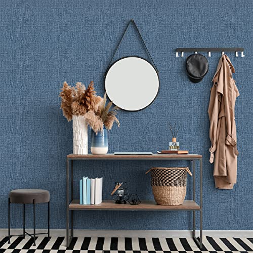 Blue Wallpaper Grasscloth Peel and Stick Wallpaper 17.7inch x 196.8inch Textured Wall Paper Stick and Peel Blue Contact Paper Grasscloth Faux Linen Removable Navy Waterproof Self Adhesive Vinyl - color: Blue, size: 17.7" x 196.8"