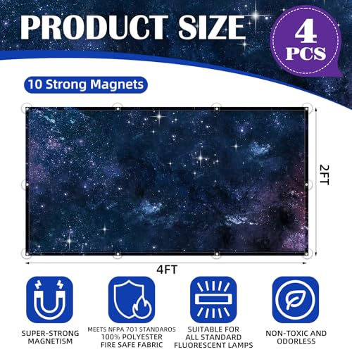 ANGSYLTH 4 Pcs Fluorescent Light Covers with Flame Retardant Certificate - Classroom, Office 4 x 2 Feet 40 Magnetic Covers for Ceiling Lights Filters (Starry Sky) - color: Starry Sky