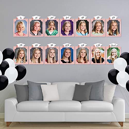 Big Dot of Happiness Rose Gold Grad K-12 School Photo Display Frame - 8x10 inch Graduation Memory Wall, Professional Photo Holder Set, DIY Graduation Party Decorations, Picture Display Board - color: Rose Gold Grad - Picturific Display