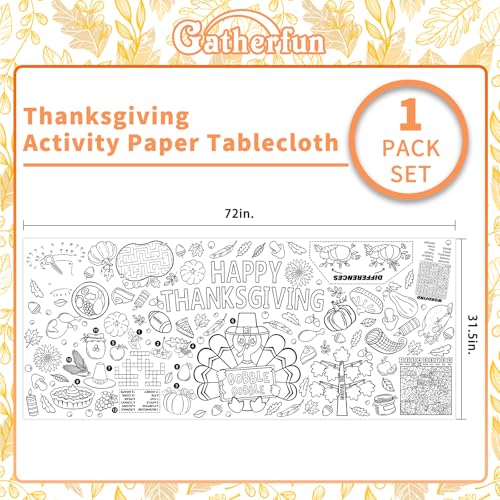 Family Fun Thanksgiving Activity Poster - 31.5 x 72 Inches, Turkey-Themed Thanksgiving Day Party, Versatile Paper Coloring Banner/Table Cover for Fall School Parties and Special Events Decoration - style: Thanksgiving