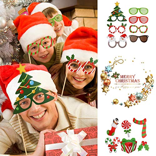 Christmas Photo Booth Props Kit(32Pcs) DIY Photo Booth Prop Pose Sign Kits for Adults Kids for Christmas Party Supplies (Christmas) - color: Christmas