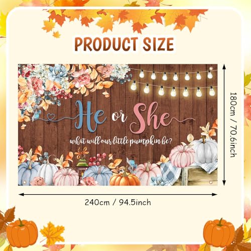 AIBIIN Pumpkin Gender Reveal Backdrop He or She What Will Our Little Pumpkin Be Photography Background Rustic Wood Fall Gender Reveal Party Decorations Photo Booth Props 94.5 x 70.8 inch - color: Blue Pink 1, size: 94.5x70.8inch