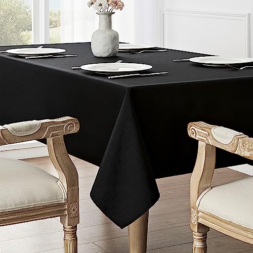 Veblandy 2 Pack Rectangle Tablecloth, 52x70 inch, Water Resistant Wrinkle Free Linen Textured Table Cloth Washable, Decorative Fabric Table Cover for Dining, Party and Camping, Black - color: Black, size: 52" x 70" (Rectangular)