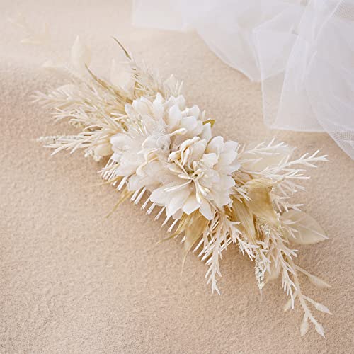 Bridal Flower Hair Comb - Handmade White Flower Comb for Wedding Floral Hair Accessories for Bride Bridesmaid Women Girls Bachelorette Party Bridal Shower - color: White
