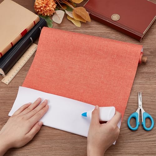CRASPIRE 51x11.8 Inch Red-Orange Book Cloth Paper Backed for Book Cover Binding Weave Linen Fabric Surface Protector Book Binding Cloth for Adult Scrapbooking Album DIY Crafts - color: Orange-red