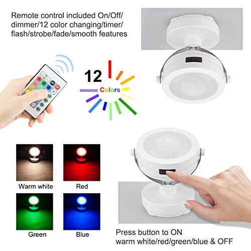 Picture Light Rechargeable, LED Accent Lights Indoor, Cordless Puck Light with Remote, 12 Color Changing 9 LED Spotlights with 360°Rotate Light Head, Stick on Art Lights for Dartboard, Painting - color: White