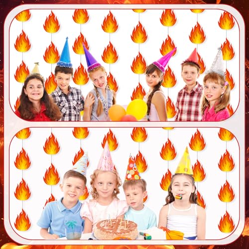 Xinnun Fire Party Decorations Flame Garlands Banners Firefighter Theme Banner Cutouts Ribbon Streamers for Fire Department Firetruck Rescue Camping Birthday Theme Party Office School Home Decor - style: Fire