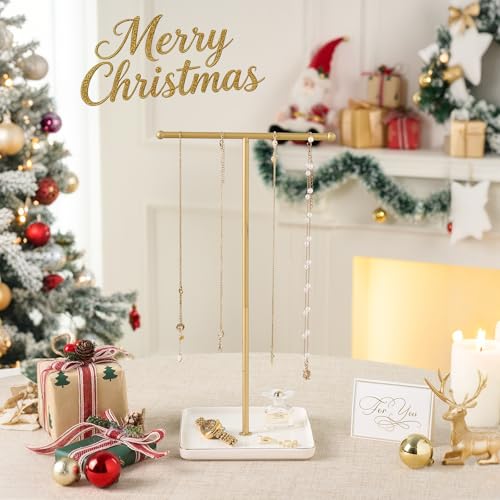 Lolalet Necklace Holder, Jewelry Display Stand with Ceramic Base Tray Jewelry Organizer Tree for Necklaces Bracelets Earrings Rings -White, 1 Tier - color: White, size: 1 Tier