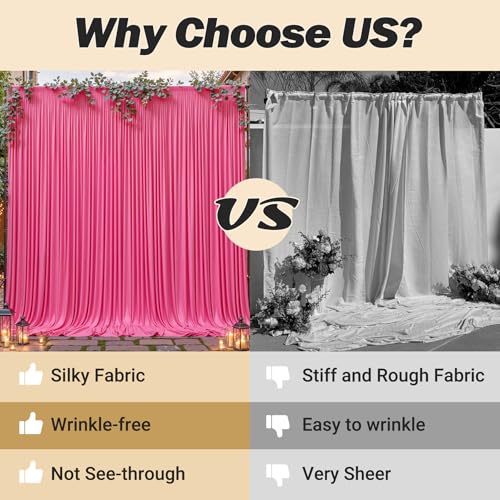8ftx10ft Wrinkle Free Hot Pink Backdrop Curtain - 10 Feet Photography Backdrop Drapes, Silky Polyester Back Drop Cloth for Wedding Baby Shower Balloon Arch Background - color: Hot Pink, size: 8FTx10FT (W4'xH10', 2 Panels)