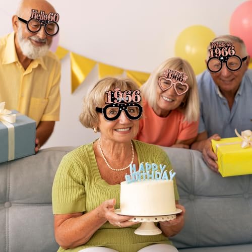 Turypaty 24Pcs 1966 60th Birthday Paper Glasses Decorations for Women - Rose Gold Happy 60th Birthday Paper Eyeglasses Photo Props Gifts, Vintage 1966 60 Years Old Birthday Party Supplies - style: Rose Gold 60th