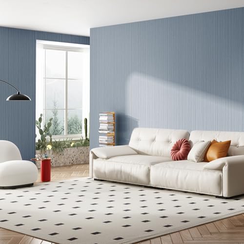 Blue Grey Faux Grasscloth Wallpaper Peel and Stick Linen Textured 24"x394" Upgraded Thick Self-Adhesive Waterproof Neutral Decorative Contact Paper Vinyl Film Roll for Wall Bedroom Kitchen - color: blue grey, size: 23.6" x 393"