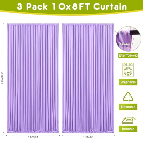Wokceer Lavender Purple Backdrop Curtain for Wedding Parties 3 Pack 10x8FT Wedding Curtains Photo Backdrop Drapes Polyester for Photoshoot Baby Shower Birthday Party Background 6 Panels 5x8FT - color: Lavender Purple, size: (3 Pack)10FTx8FT