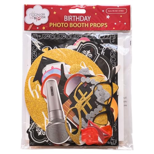 Birthday Photo Booth Props - 41-pc Kit with 8 x 10-Inch Sign, 60 Adhesive Pads, 45 Sticks