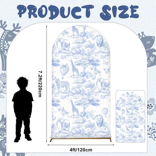 VitalCozy 7.2ft Blue Toile De Jouy Arch Backdrop Cover Safari Jungle Themed Baby Shower Spandex Arch Stand Covers Round Top Backdrop Cover for Safari Chinoiserie Baby Shower Decorations Photoshoot - color: Toile De Jouy, size: 7.2 Ft