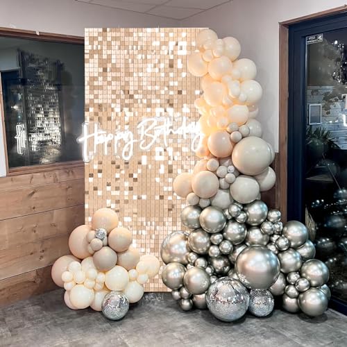 Shimmer Wall Backdrop Champagne 3FTx4FT Glitter Photo Backdrop Square Sequin Panel Background for Bachelorette Wedding Bridal Shower Birthday Shiny Decorations - color: Champagne, size: 3ftx4ft