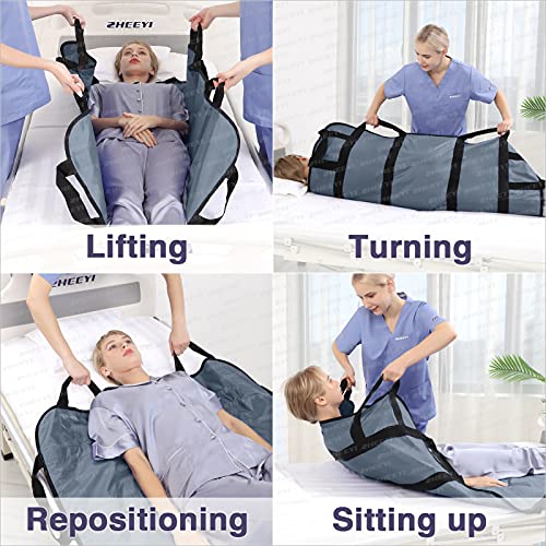 Multipurpose 48" x 40" Positioning Bed Pad with Reinforced Handles - Reusable & Washable Patient Sheet for Turning, Lifting & Repositioning - Double-Sided Nylon Fabric, Gray - color: 3-gray