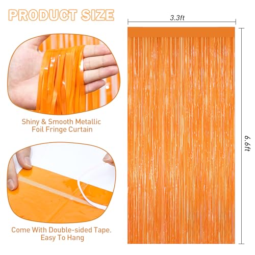 Orange Tinsel Backdrop Foil Fringe Curtains - 2 Packs Door Streamers Backdrop for Birthday Door Decorations, Party Supplies for Bachelorette, Graduation, Christmas, Disco Decor - color: Orange