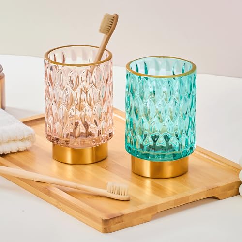 Makeup Brush Holder Organizer,Toothbrush Holders,Desk Pen Pencil Holder,Multifunctional Vintage Glass Brush Cup(A39-6-US) - color: Turquoise
