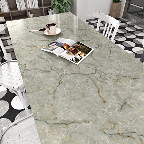 Green Marble Contact Paper for Countertops Waterproof Granite Peel and Stick Wallpaper Decorative Vinyl Contact Paper for Kitchen Cabinets Table Top Cyan Marble Wallpapers for Backsplash 15.8"x78.7" - size: 15.8" x 78.7"