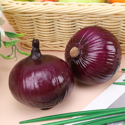 2pcs Artificial Onion Vegetable Decoration Faux Realistic Purple Onion Fake Ornament for Kitchen Decor Simulation Home Party Christmas Harvest Food Props - color: 2-b