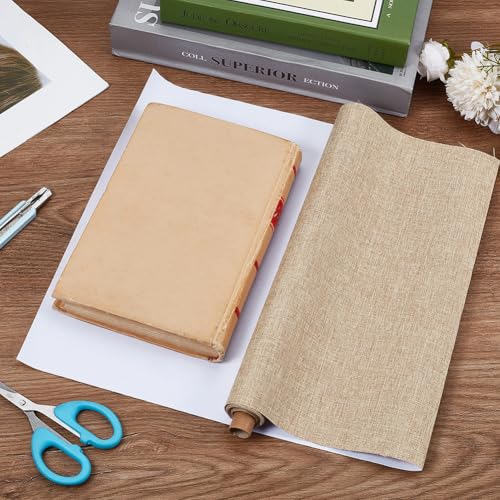 CRASPIRE 51 x 11.8 Inch Book Binding Cloth Tan Fabric Book Cover Surface Paper Backed Linen Polyester Fabric Woven Bookcover for Books Album Scrapbooking Archival DIY Covering Bookbinding Protector - color: Tan-2