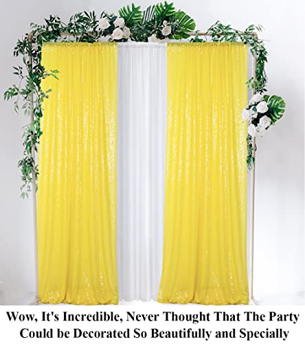 Partisout Sequin Backdrop Curtain 2 Panels 2ftx7ft Sequence Backdrops Party Glitter Background Sparkle Wedding Photo and Shimmer Curtains Decor (Yellow) - color: Yellow, size: 2ftx7ftx2pcs