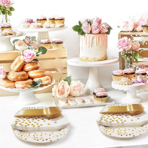 Serve 35 Guests Pink and Rose Gold Plates and Napkins Party Supplies,7 Inch Happy Birthday Pink Paper Plates Disposable for Bridal Showers Birthday Wedding - color: Pink Rose Gold Dot Paper Plate