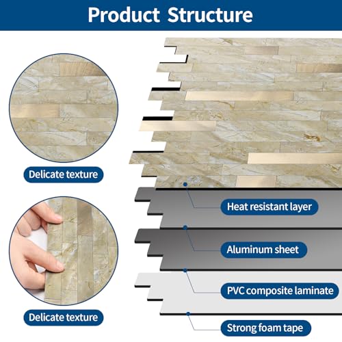 Yipscazo 2026 New Upgrade Peel and Stick Backsplash, Stick on Backsplash Tiles for Kitchen, Bathroom, Fireplace (10 Sheets, Polished Beige Yellow) - color: Polished Beige Yellow